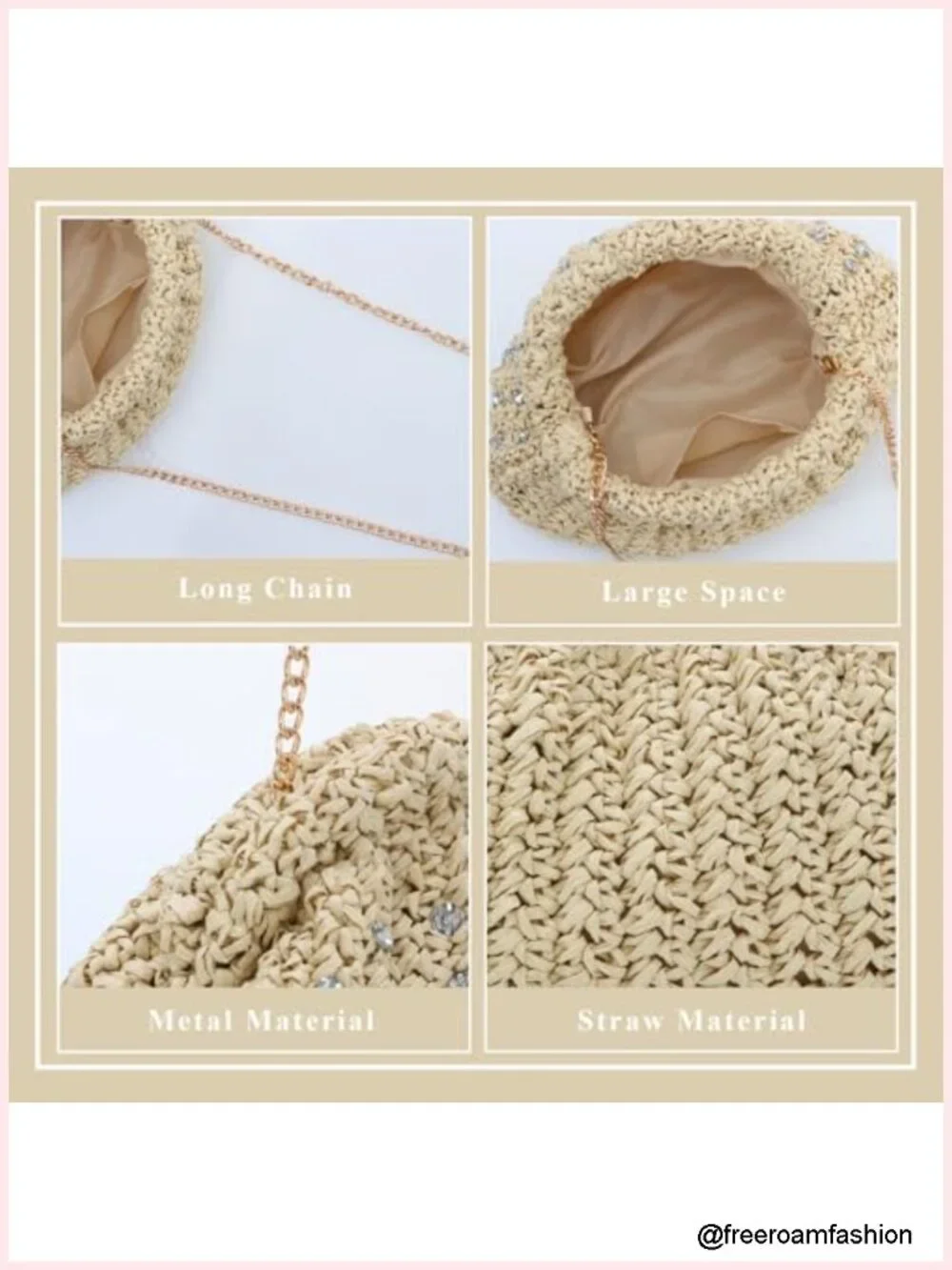 Straw Rhinestone Dumpling Clutch Purse, Raffia Woven Summer Beach Crossbody Bag